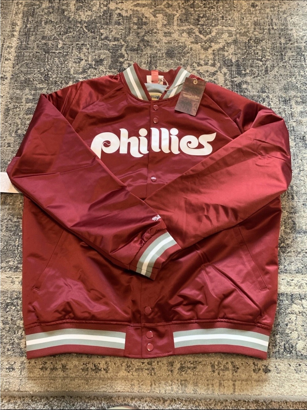 Philadelphia Phillies Mitchell & Ness Satin Bomber Jacket Burgundy XL